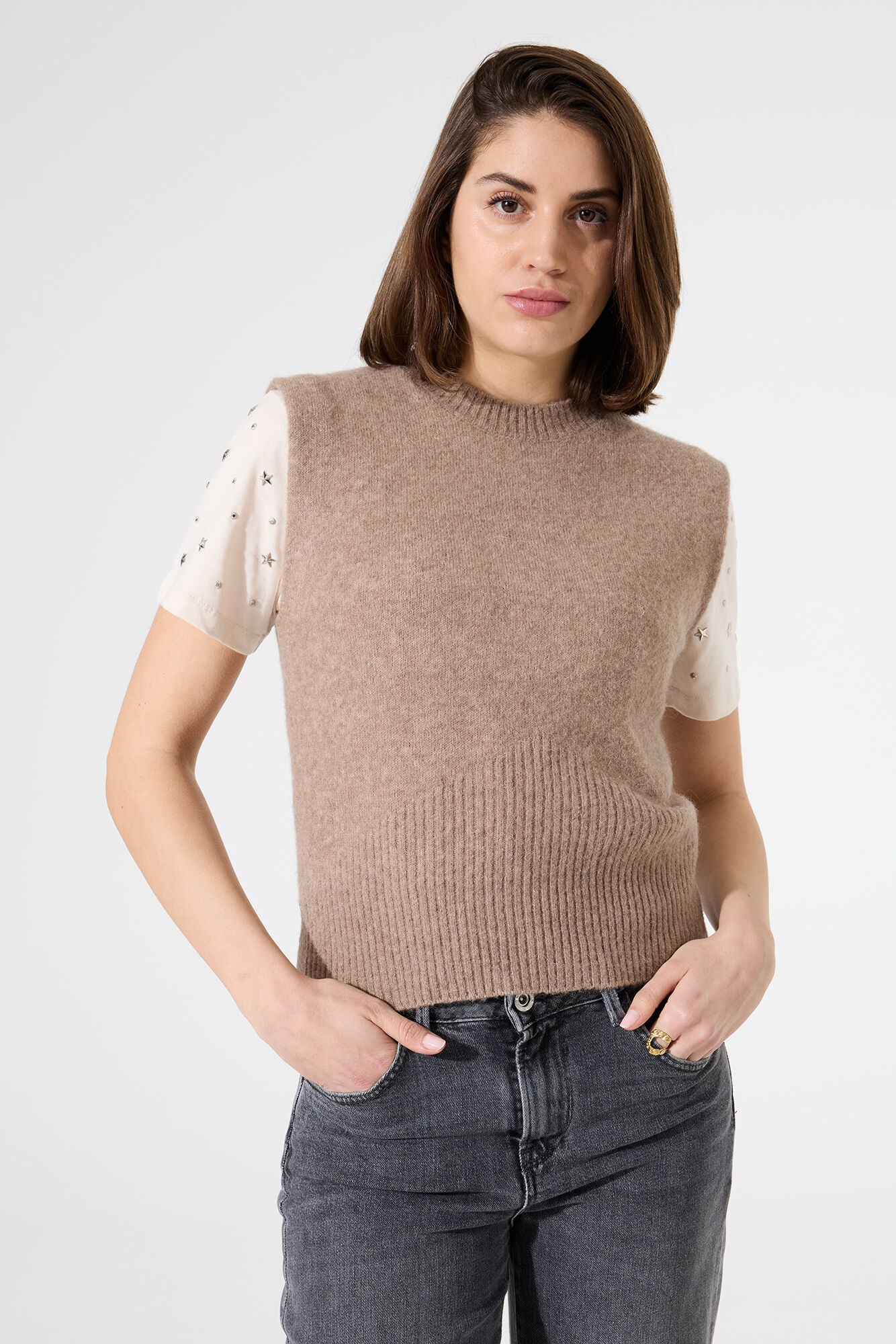 Garcia Sleeveless Sweater | Taupe