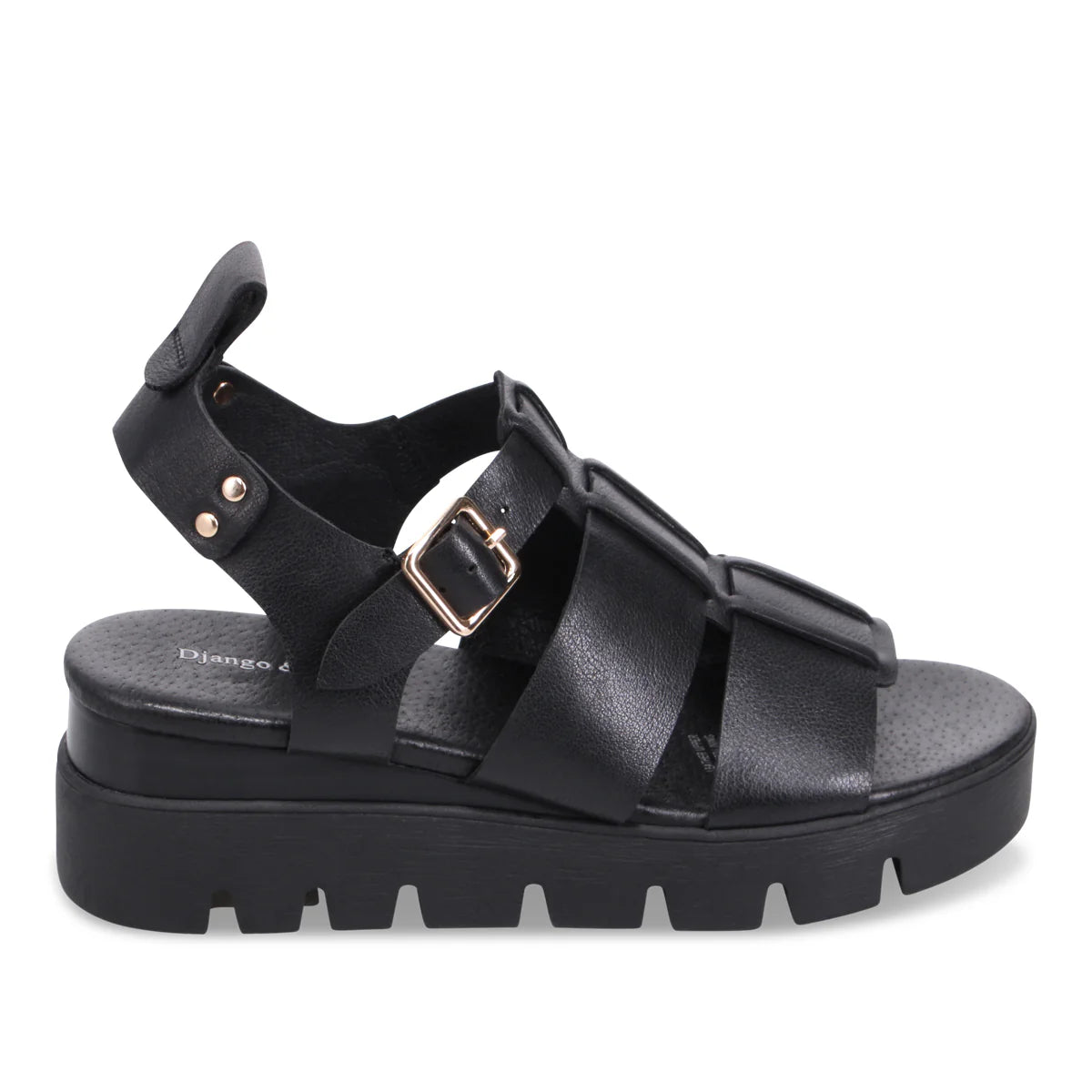 Django & Juliette Relie Leather Sandals | Black