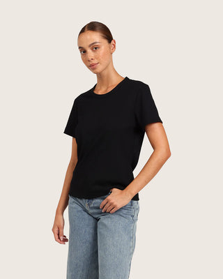 Boody Ribbed Crewneck T-Shirt | Black + White