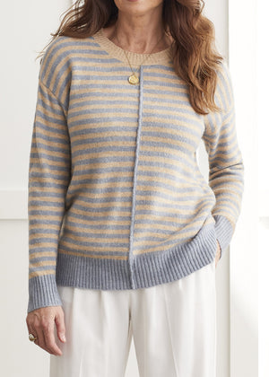Tribal Long Sleeve Striped Crew Neck Sweater | Bluestone