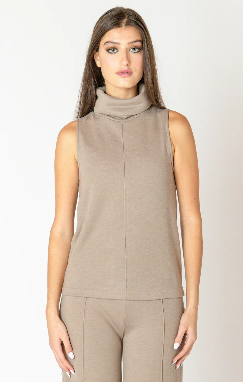 Dex Rolled Neck Top | Almond