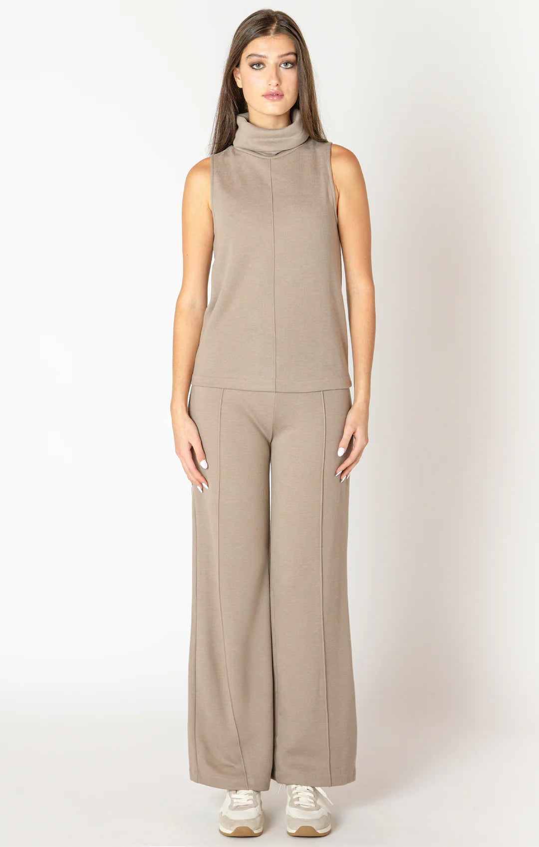 Dex Rolled Neck Top | Almond