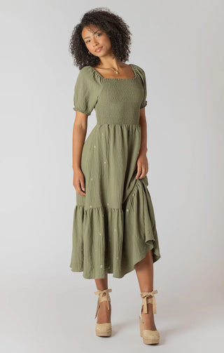 Room 34 Smocked Tiered Maxi Dress | Sage