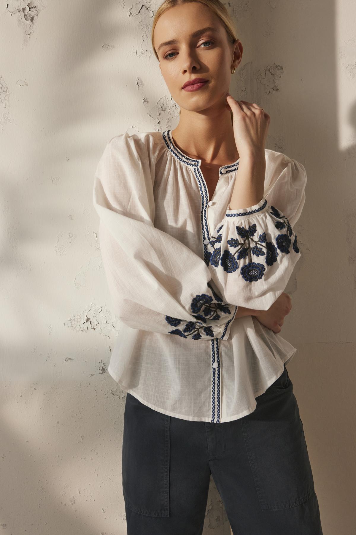 Velvet By Graham & Spencer Rahwa Embroidery Top