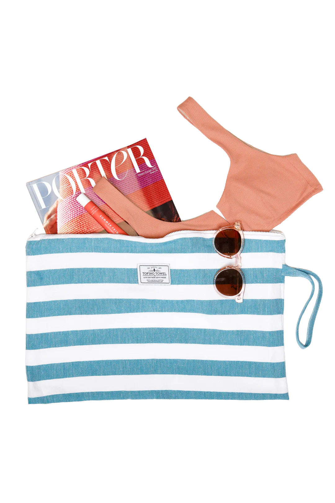 Tofino Towel The Mira Wet Dry Zip Pouch Large | Aqua + Coral