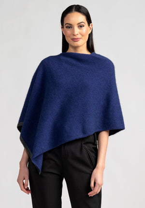 MerinoMink Two Tone Poncho | Blue & Zephyr & Camel