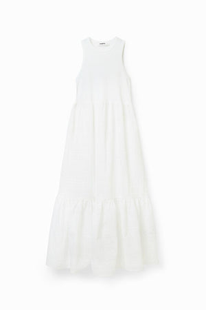 Desigual Long Embroidered Combination Dress | White