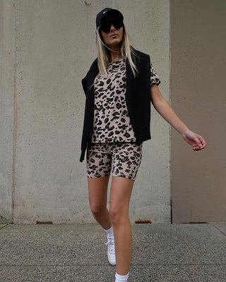 Brunette The Label Leopard Biker Shorts | Tan + Slate