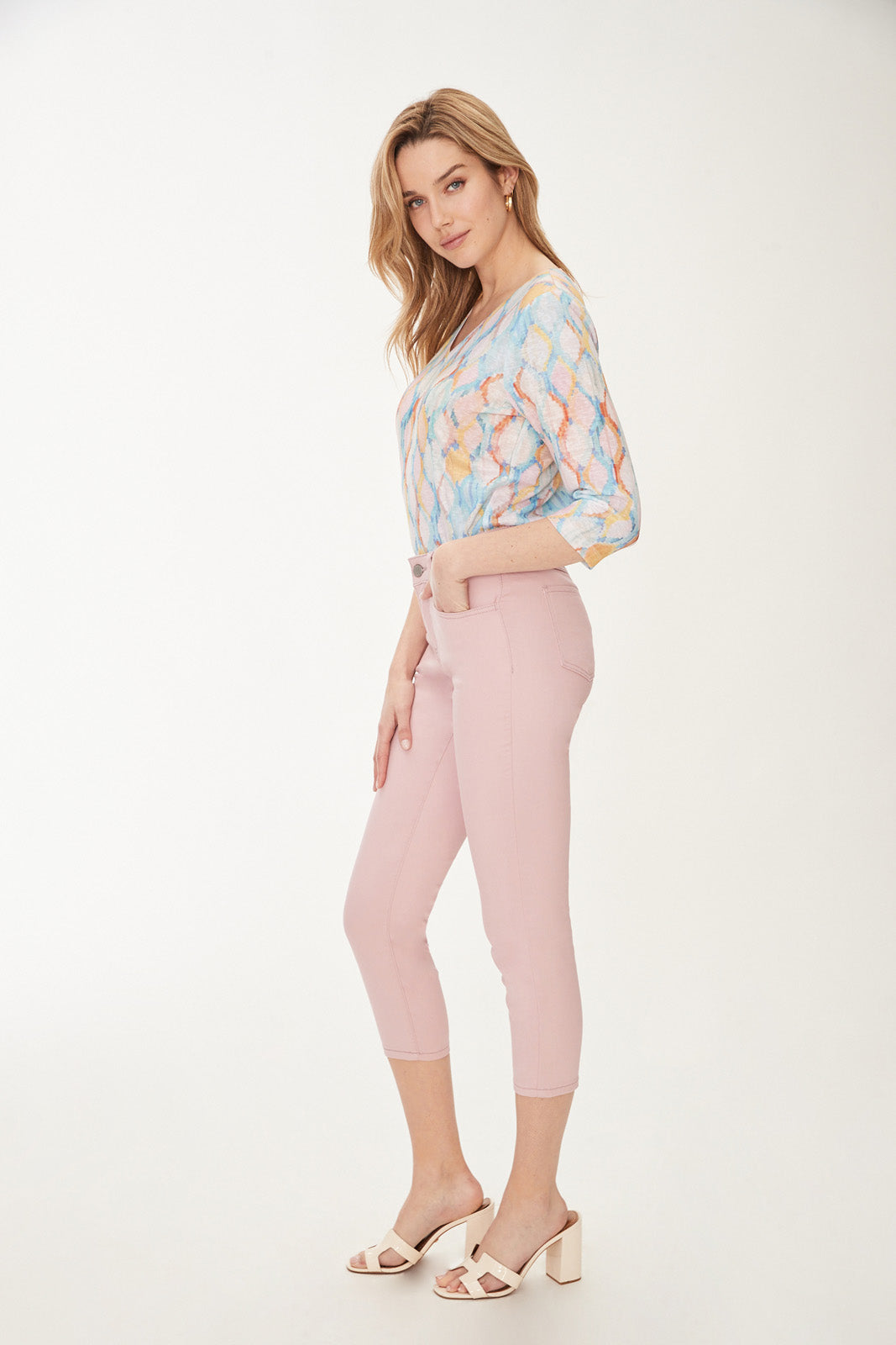 French Dressing Jeans Olivia Slim Capri | Blue, Pink, Green, Almond & Gold