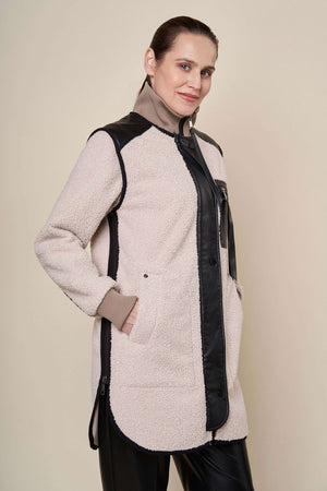 Adroit Audrey Curly Shearling Zip Coat in Cream