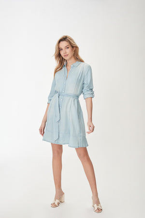 French Dressing Jeans Belted Long Sleeve Shirt Dress | Blue