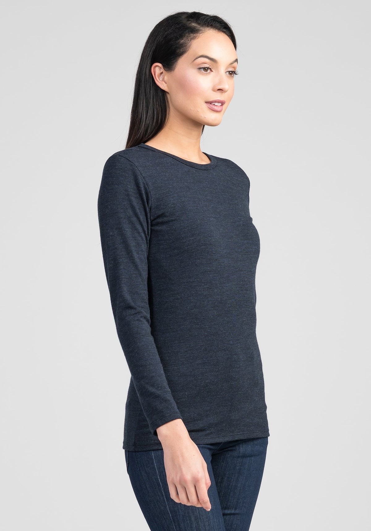 Untouched World Round Neck Merino Top | Black & Navy