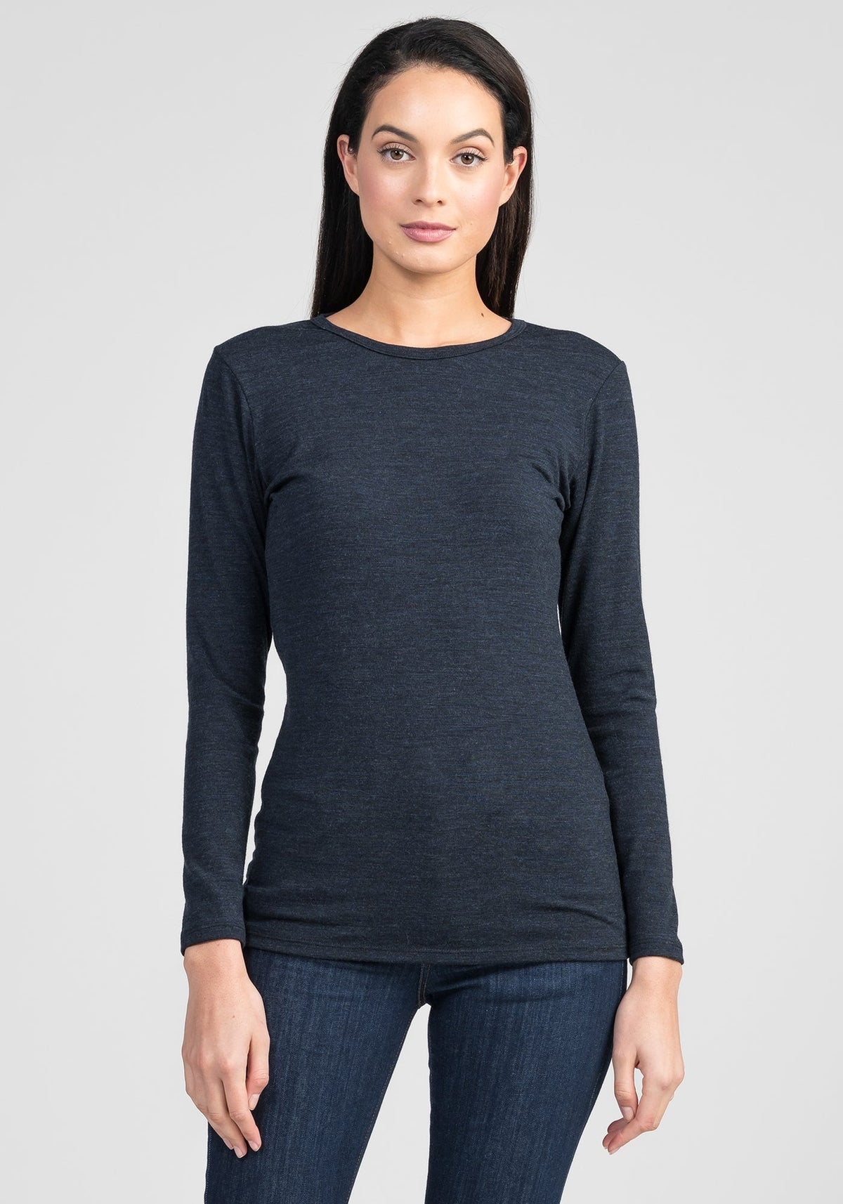 Untouched World Round Neck Merino Top | Black & Navy