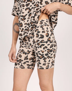 Brunette The Label Leopard Biker Shorts | Tan + Slate