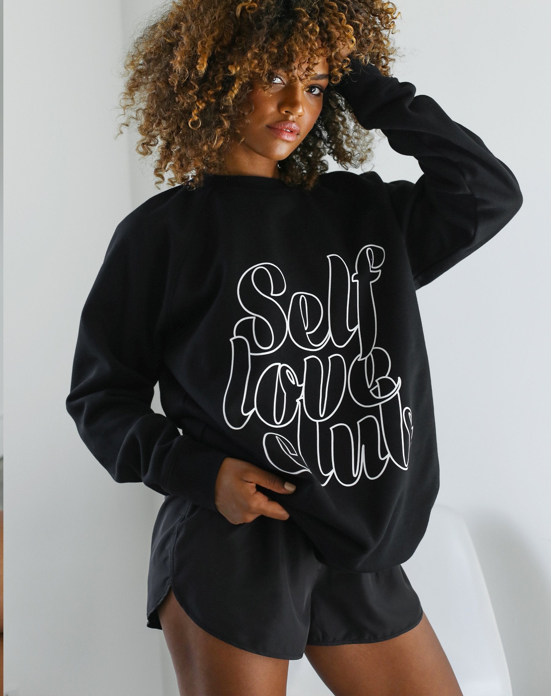 Brunette The Label 'Self Love Club' Big Sister Crew Neck Sweatshirt (Black, Grey)