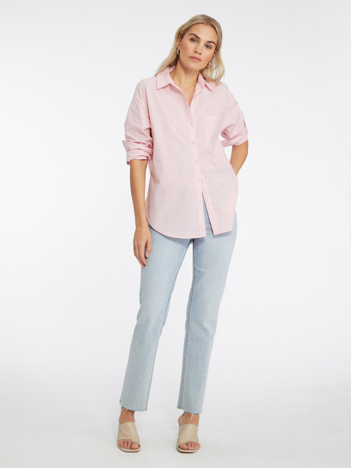 Pink shirt grey sweater store