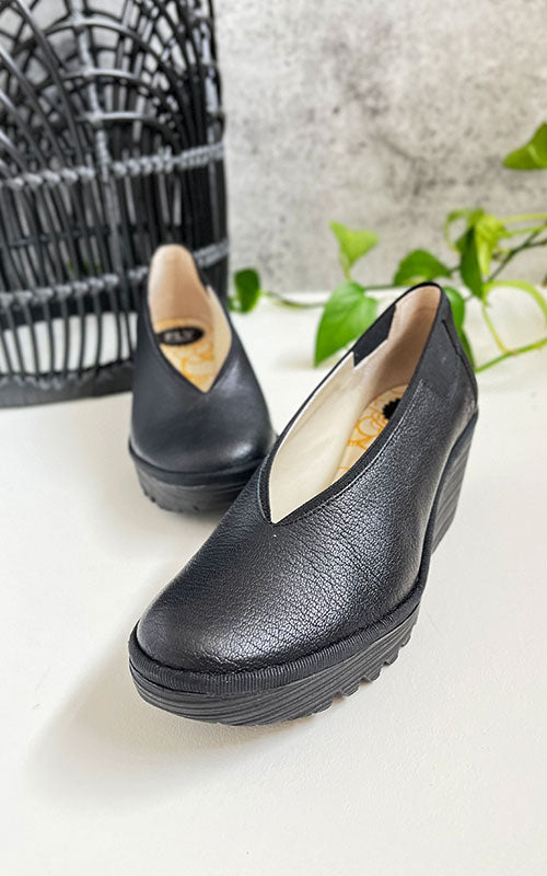 Fly London YOZA Leather Shoe | Black + Ocean