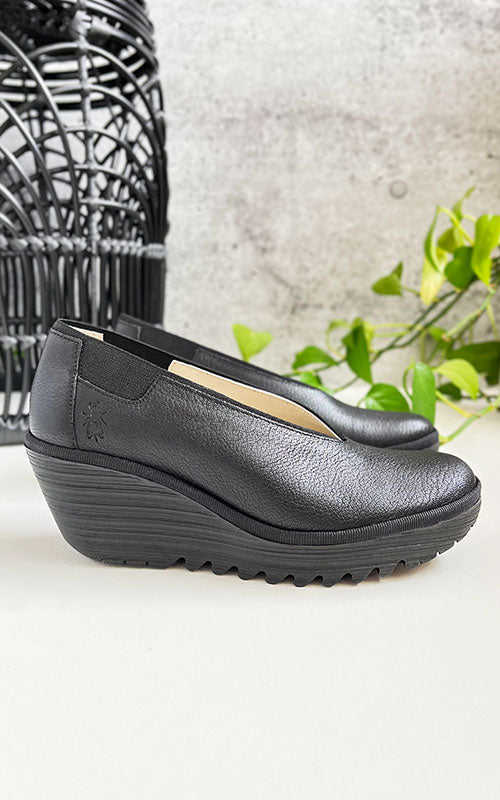 Fly London YOZA Leather Shoe | Black + Ocean