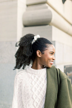 Chelsea King Windsor Knit Scrunchie | Ivory, Cream + Hunter Green