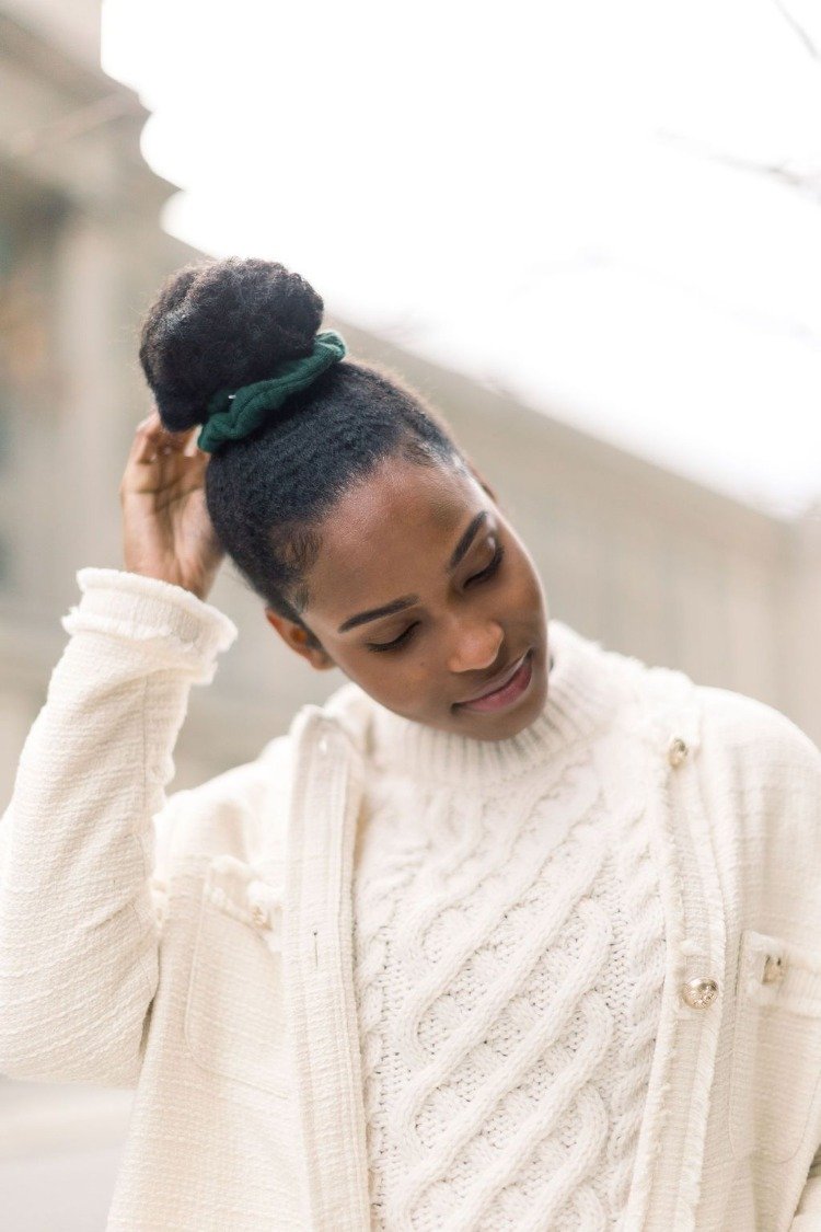 Chelsea King Windsor Knit Scrunchie | Ivory, Cream + Hunter Green