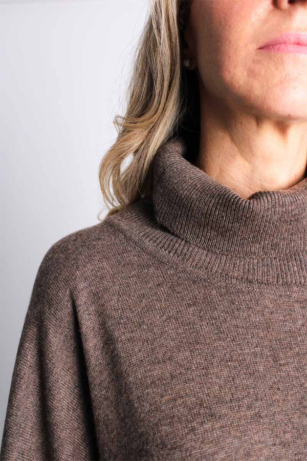 Lemonwood Cashmere Turtleneck Poncho | Black + Brown