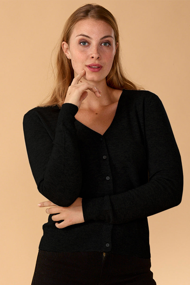 Lemonwood Millie Cashmere Button-Up Cardigan | Black, Grey, Pink + Biscotti + Chalk