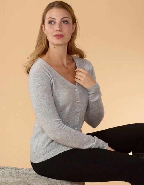 Lemonwood Millie Cashmere Button-Up Cardigan | Black, Grey, Pink + Biscotti + Chalk