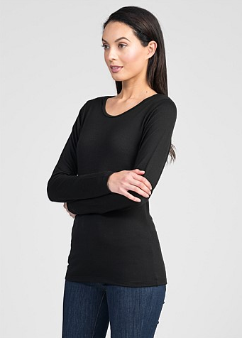Untouched World Scoop Neck Merino Top (Red, Black)