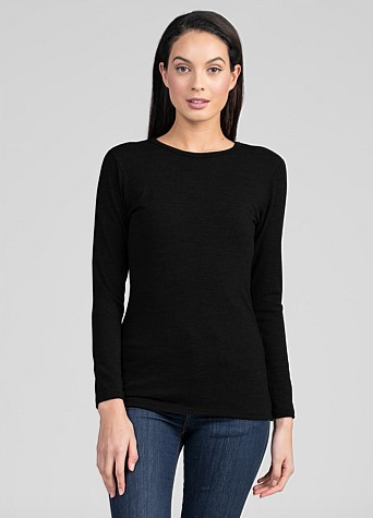 Untouched World Round Neck Merino Top | Black & Navy