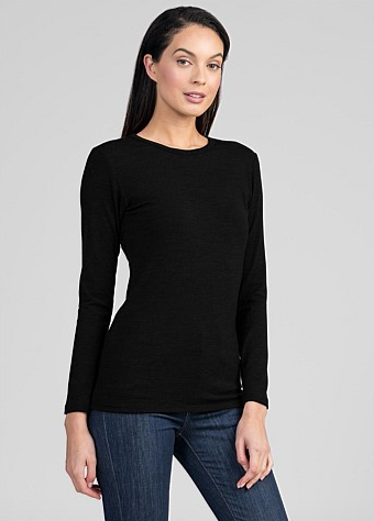 Untouched World Round Neck Merino Top | Black & Navy