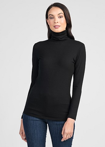 Untouched World Classic Roll Neck Merino Top in Black