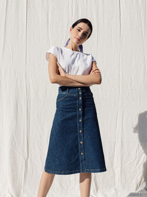 Indi & Cold Midi Denim Button Skirt
