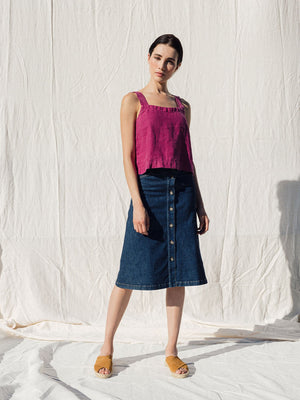 Indi & Cold Short Linen Top | Fuchsia
