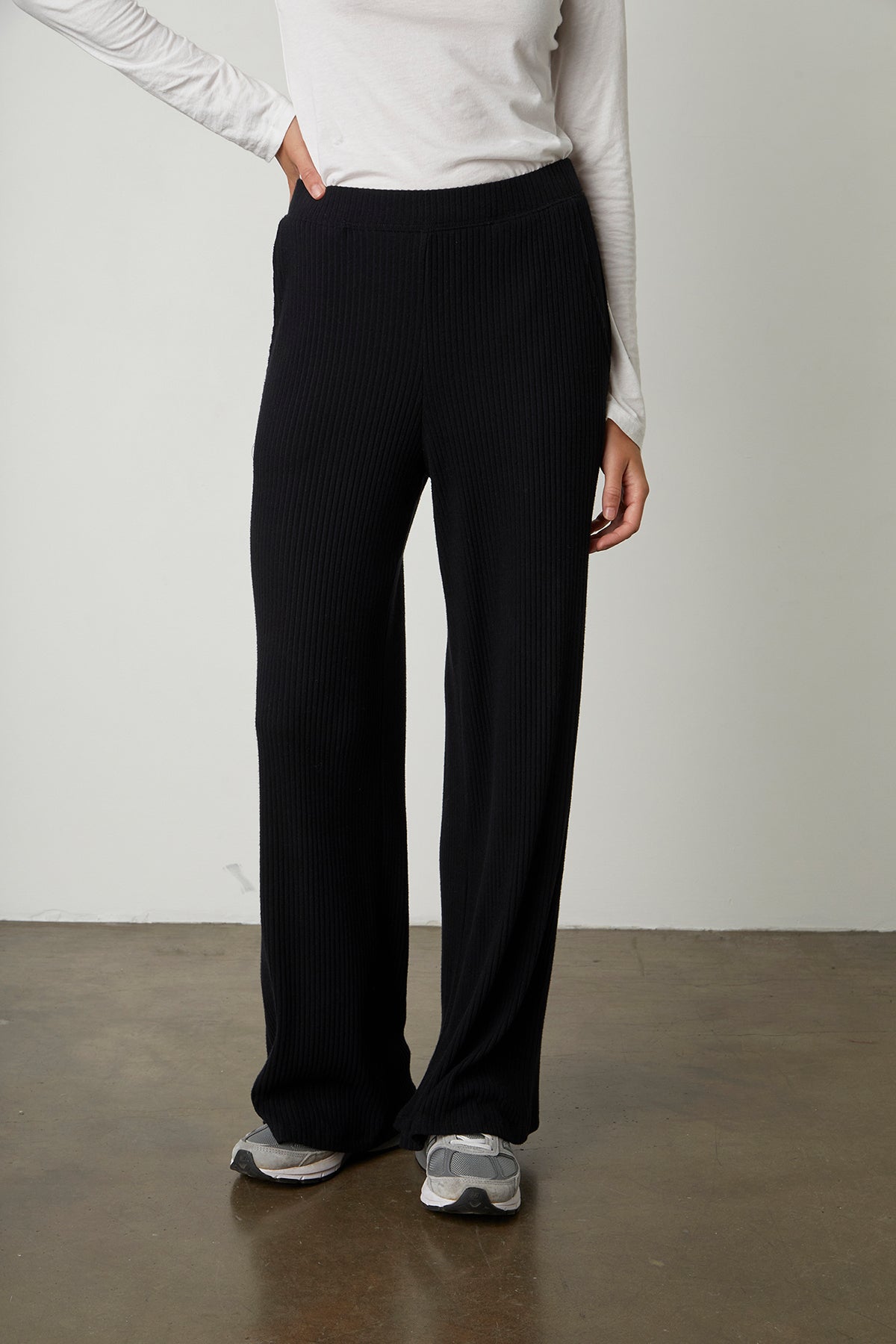 Black Ribbed Wide Leg Trousers