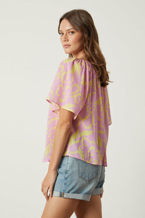 Velvet by Graham & Spencer Liliana06 Printed Cotton Voile Shirt | Green + Pink