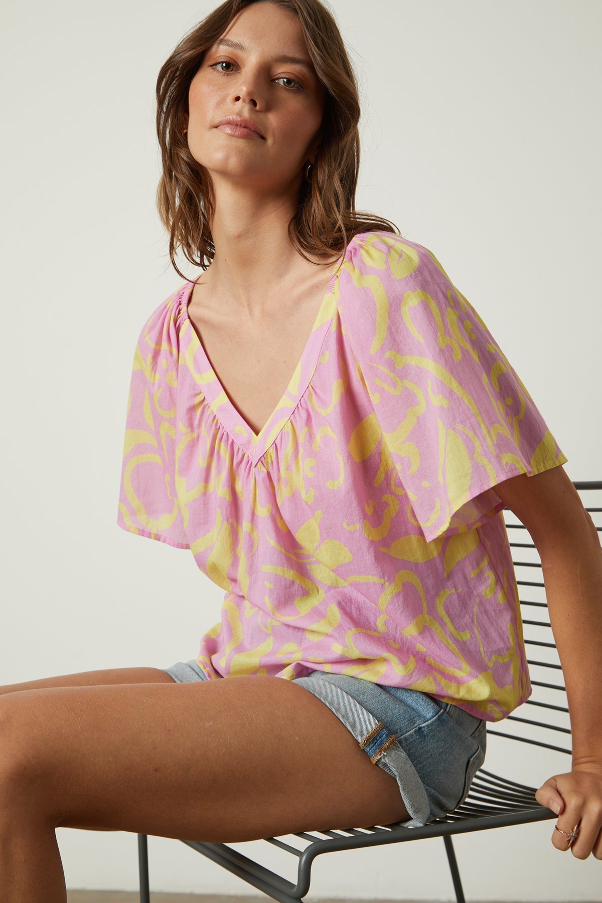 Velvet by Graham & Spencer Liliana06 Printed Cotton Voile Shirt | Green + Pink